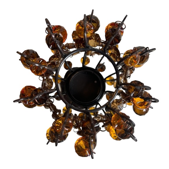 Tea Light Candle Lamp Amber Brown Beaded Cedar Creek Collection Tree Style Vtg - Picture 3 of 7